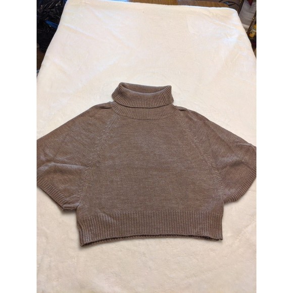 Debbie Morgan Sweaters - Debbie Morgan Womens Beige Batwing Cowl-Neck Short-Sleeve Sweater Size Small